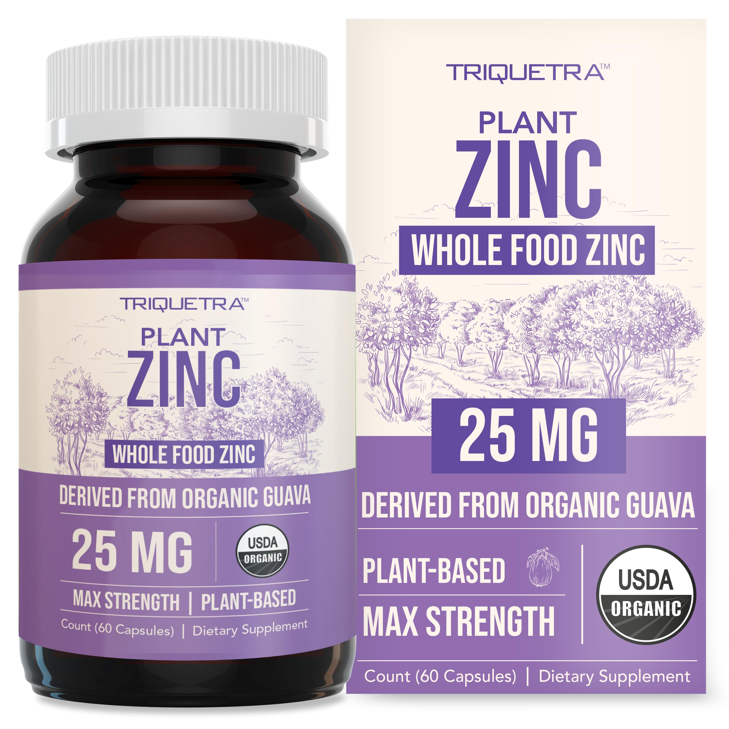 Organic Zinc 25 mg | Whole Food zinc Supplements | Derived from Organic Fruit, Elemental Zinc - Water Extracted, Vegan, GMO-Free - Essential Mineral, Antioxidant, Immune Support, Skin - 60 Servings