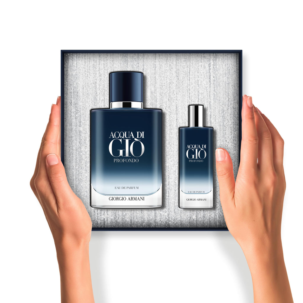 Armani Beauty– Acqua di Giò Profondo Eau de Parfum – 2-Piece Cologne Set for Men ($199 Value) – Full Size (3.4 Fl Oz) & Travel Size (0.5 Fl Oz)