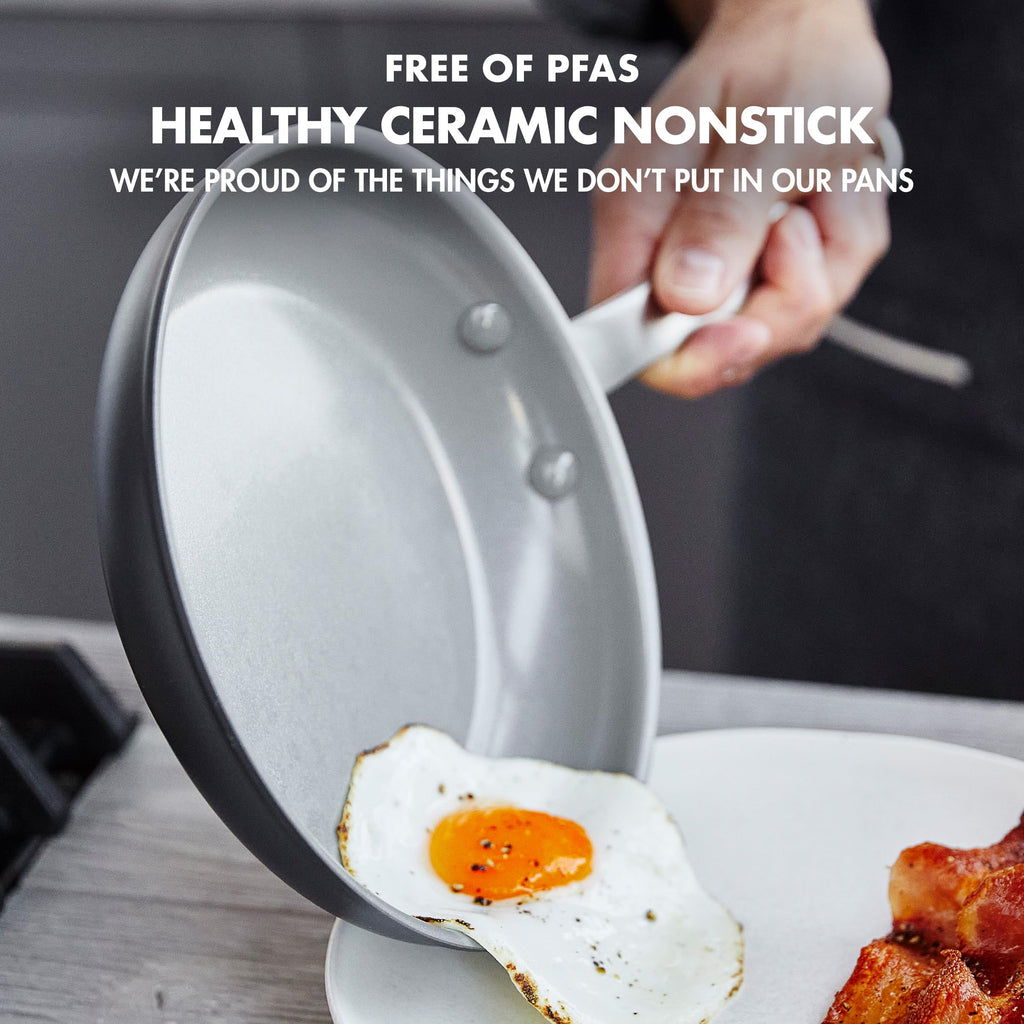 GreenPan Chatham Hard Anodized Healthy Ceramic Nonstick 8" and 10" Frying Pan Skillet Set, Omelette and Egg Pan, PFAS-Free, Dishwasher Safe, Oven Safe, Gray