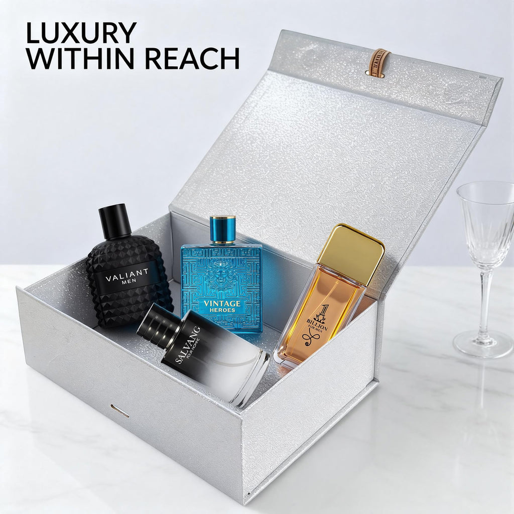 A CENTER Men's Cologne Gift Set 4 x 3.4 FL oz|Luxury perfume with Premium Presentation Box|Perfect Valentine's Day Gift Him|Long Lasting Fragrance(ValiantMen&VintageHero&1Billion&Salvang)