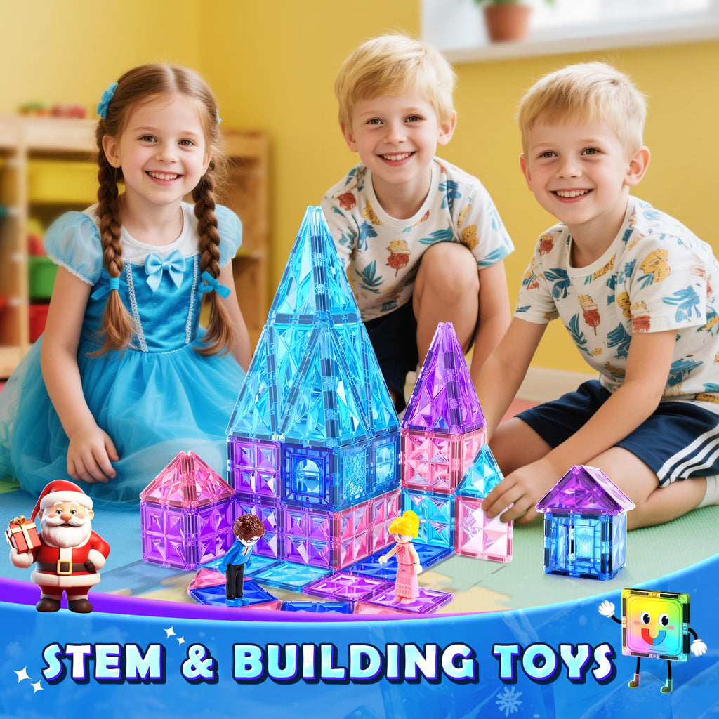 Diamond Magnetic Building Blocks for Kids - Princess Castle Magnetic Tiles Toys for 3-8 Year Old Girls & Boys - 3 4 5 6 Year Old Girl Birthday Xmas Gifts - STEM Educational Toys for Creative Play