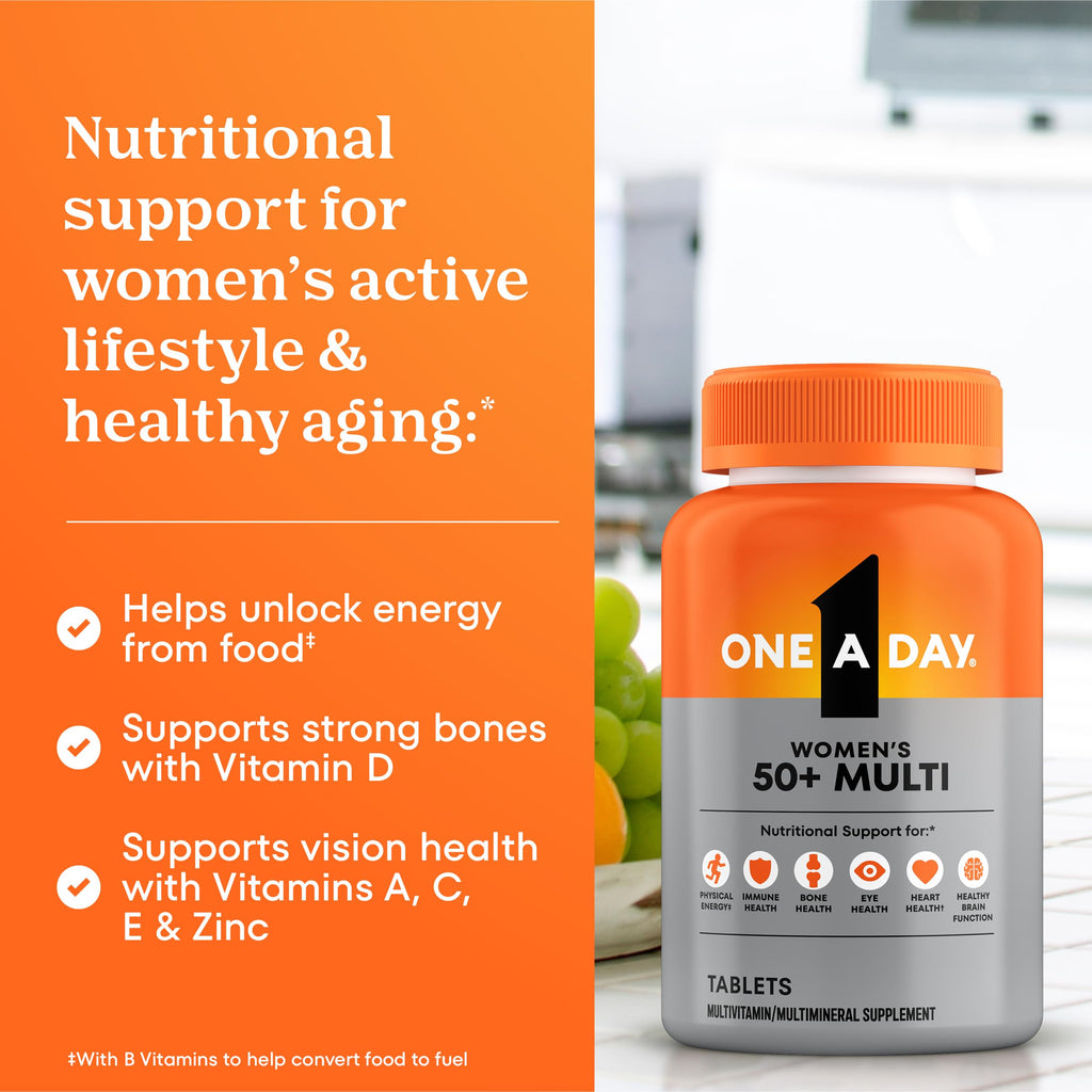 One A Day Multivitamin for Women 50 and Over Tablets, Womens Multivitamin 50 plus with Vitamins D, C, E, Zinc & Biotin, Daily Vitamins for Woman 50+, 65 Ct