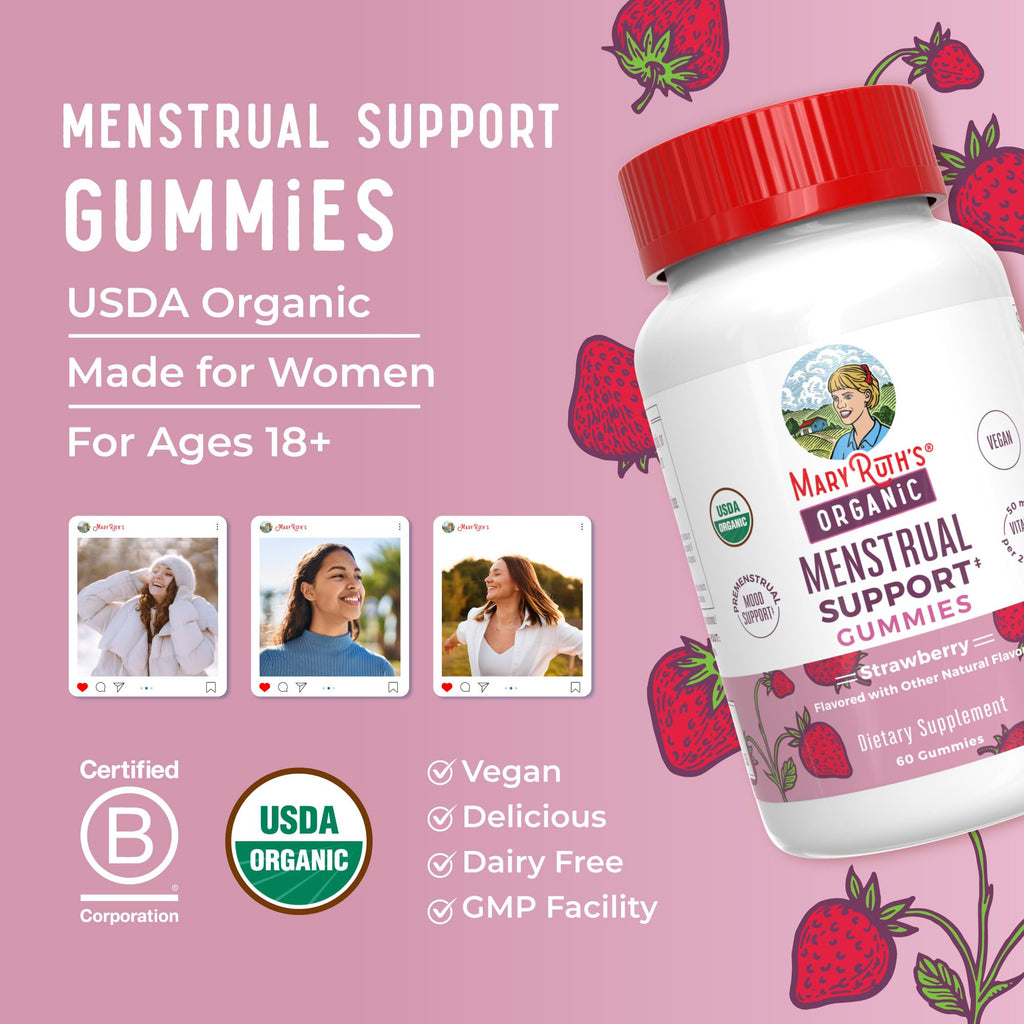 MaryRuth's Organic Menstrual Support Gummies for PMS Relief, 30 Servings