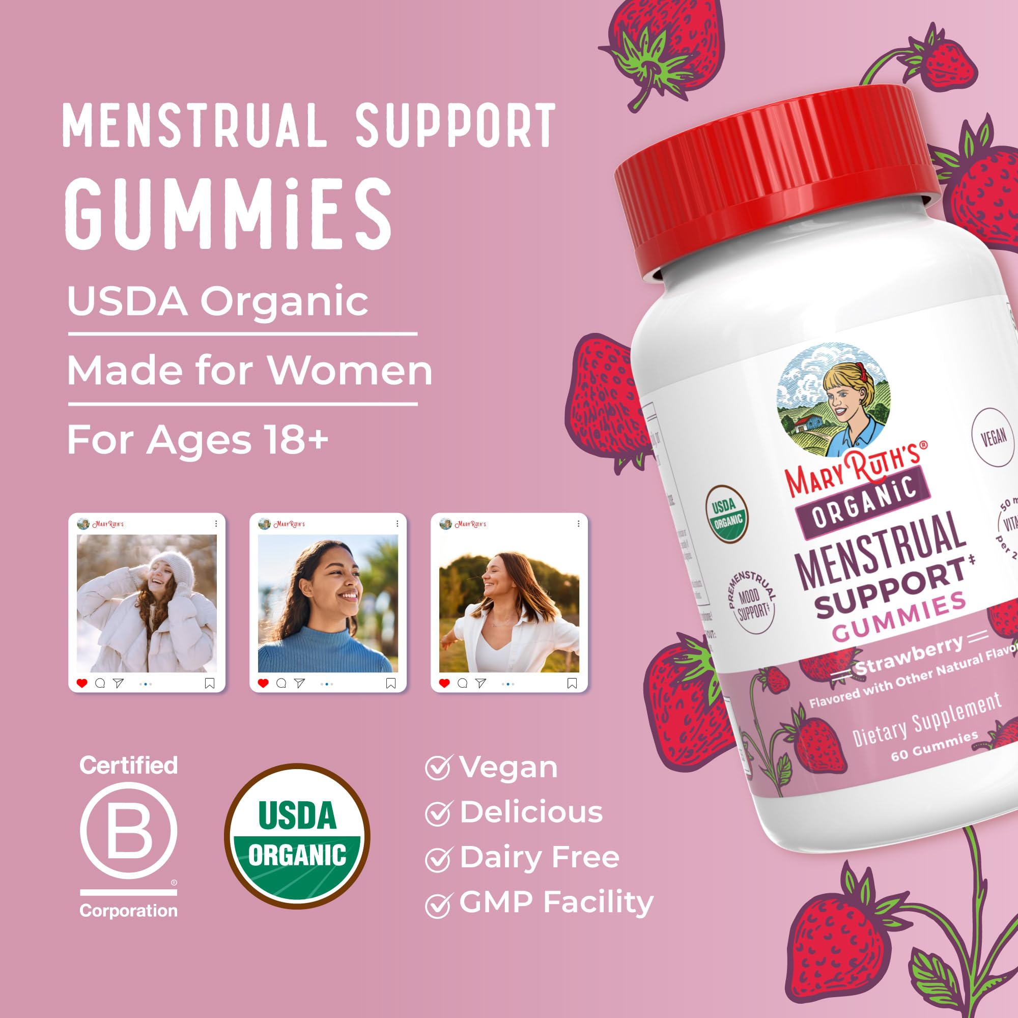 MaryRuth's Organic Menstrual Support Gummies for PMS Relief, 30 Servings