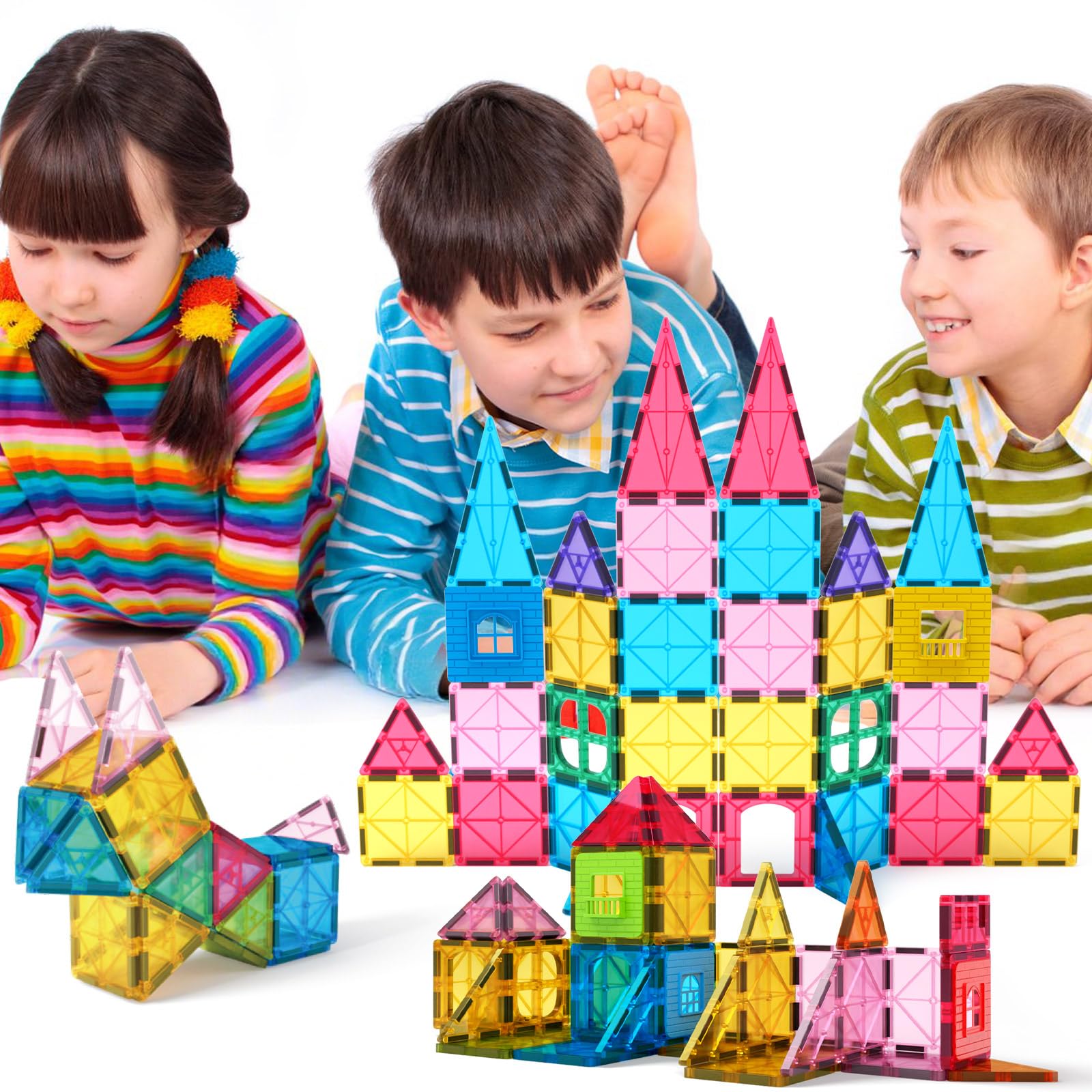 Jasonwell Magnetic Tiles Kids Magnetic Blocks 60PCS Building Sets 3D Magnet Toys Preschool Educational Construction STEM Toy Christmas Birthday Gifts for Toddlers Boys Girls 3 4 5 6 7 8 9 + Year Old