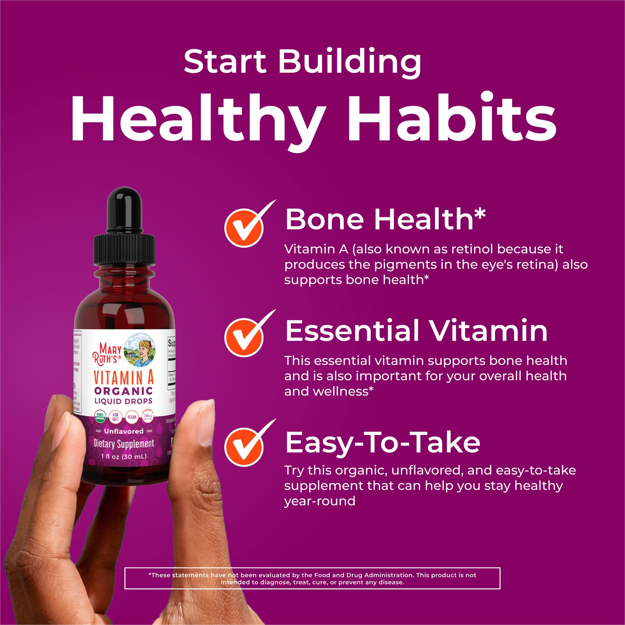 MARYRUTH'S Organics USDA Organic Vitamin A Liquid Drops, 1 oz, Sugar Free