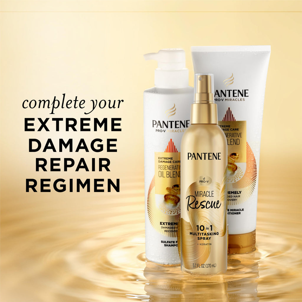 Pantene Miracle Rescue 10in1 Multitasking Spray - Heat Protection, Detangles, Repairs Damaged, Dry Hair, Improves Shine, Leave-In Conditioning Treatment with Keratin and Pro-Vitamin B5, 5.7 oz