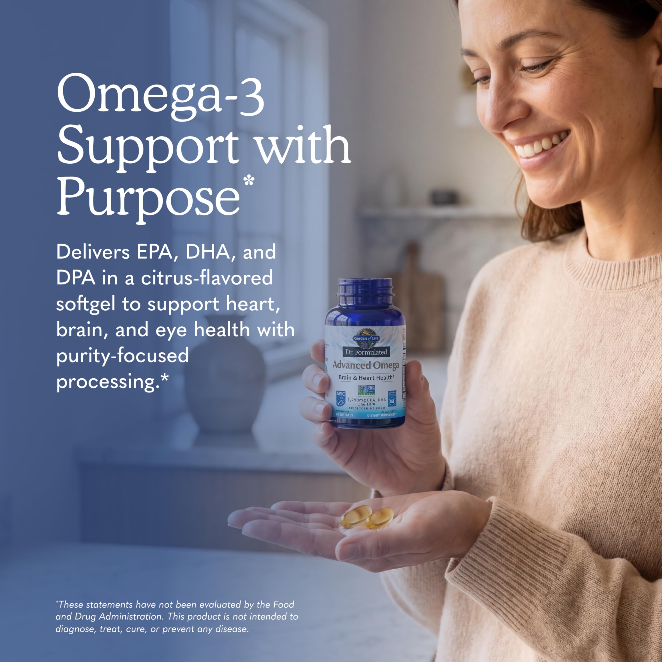 Garden of Life Dr. Formulated Advanced Omega Fish Oil, 1,290mg EPA, DHA & DPA in Triglyceride Form - Omega 3 Fish Oil Supplement for Heart Health & Brain Support, Non-GMO, Citrus Flavored, 60 Softgels