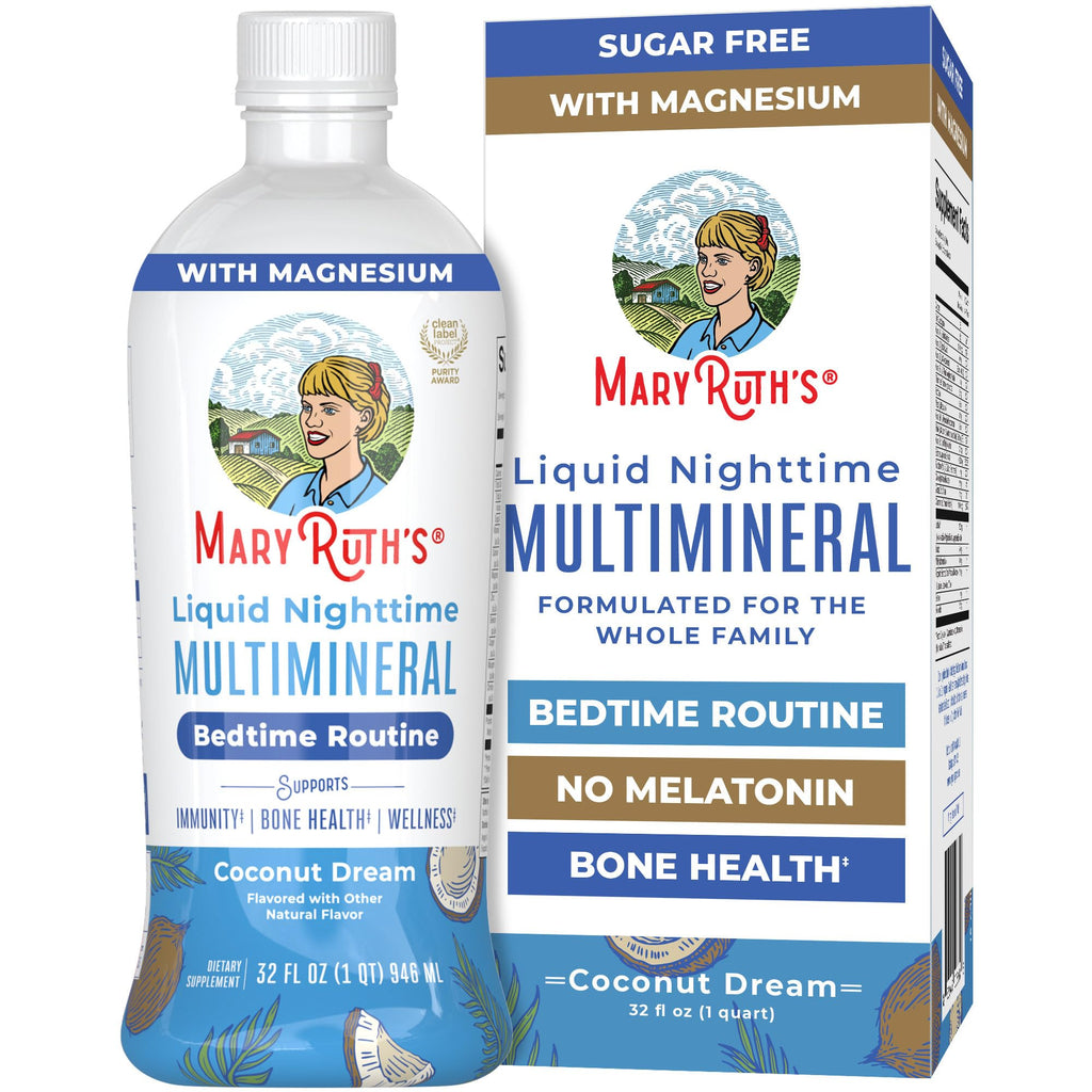 MaryRuth's Liquid Nighttime Multimineral | NO Melatonin | Bedtime Routine | Magnesium Citrate | Calcium | Zinc | Vitamin D3 | Available in 4 Flavors | Vegan | Sugar Free | Gluten Free | 32 Oz