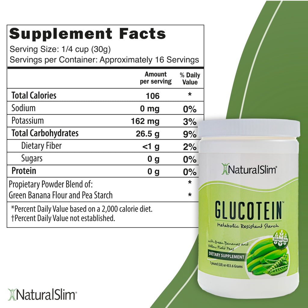 NaturalSlim Glucotein Prebiotic Resistant Starch Supplement with Green Banana Flour & Pea Starch Blend Non-GMO, Gluten-Free 16 Servings