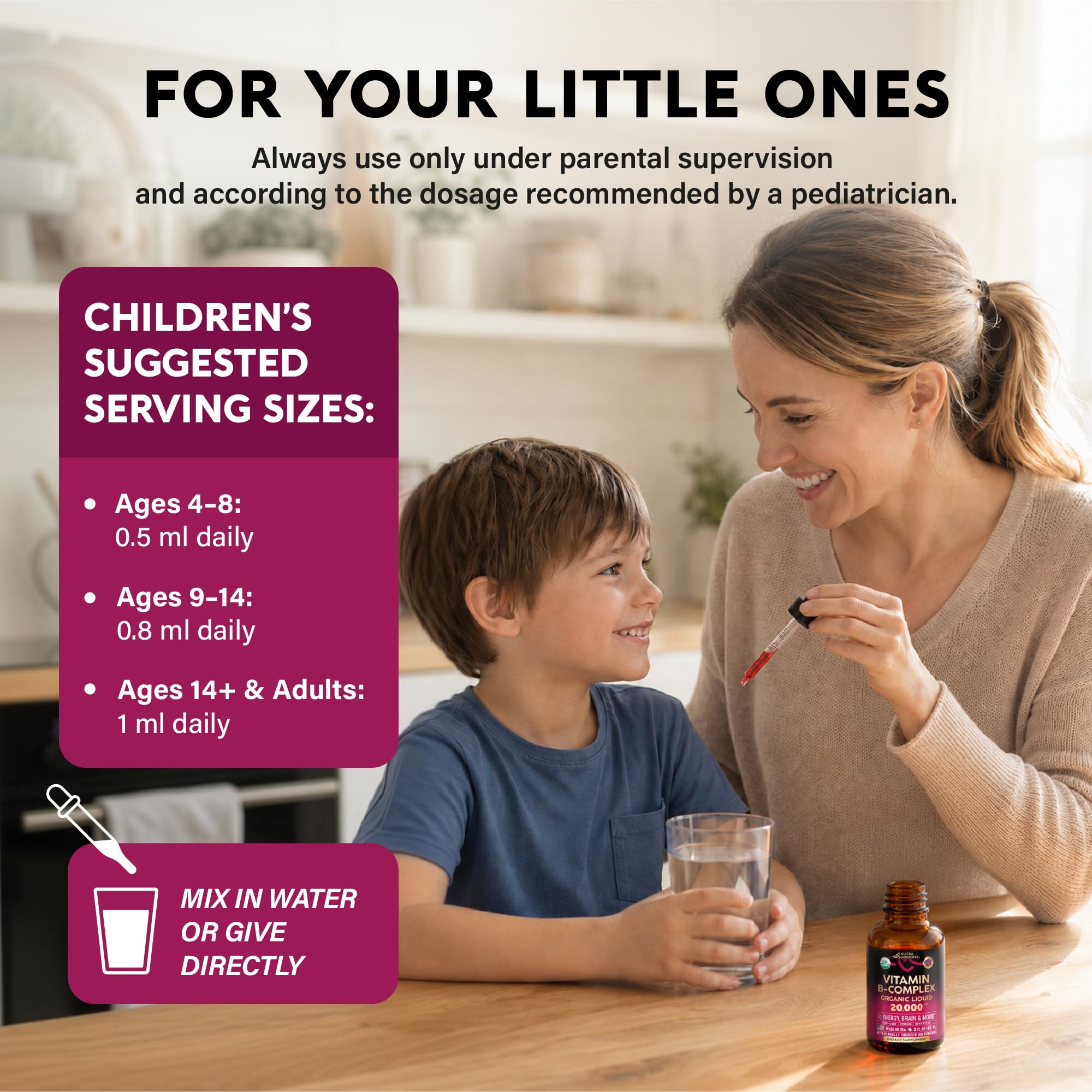 USDA Organic Vitamin B-Complex B5 Pantothenic Acid | B12 Methylcobalamin | B1 Thiamine | B6 Pyridoxine | B7 Biotin | B9 Folic | B3 Niacinamide - B Complex Liquid Drops, Natural Berry Flavor, 4fl oz