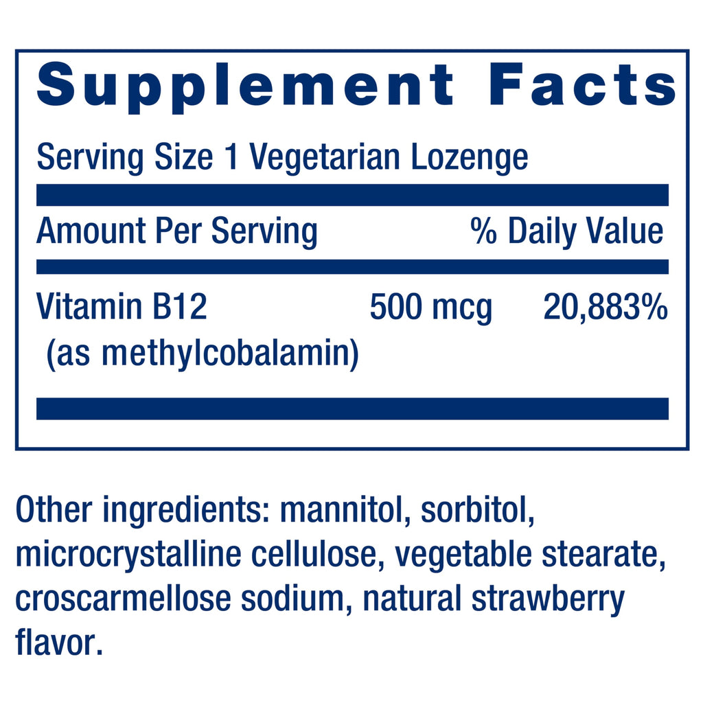 Life Extension Vitamin B12 Methylcobalamin 500mcg - Vitamin B12 Supplement for General Energy and Brain Health - Sugar Free Vegetarian Lozenges Dissolve in Your Mouth - Once Daily - 100 Count