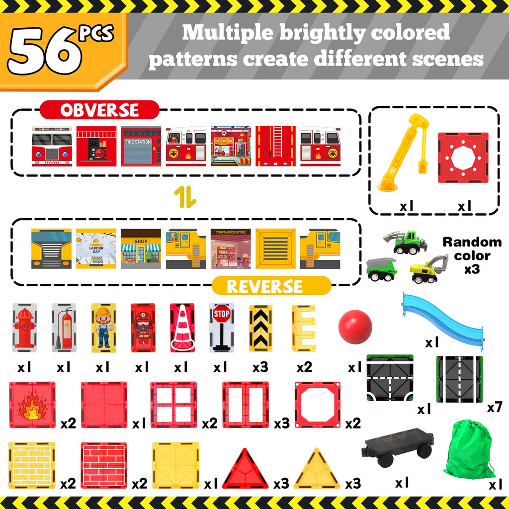 Magnetic Tiles Fire Truck Set,Magnet Blocks for Kids Ages 4-8 Boy STEM Toys