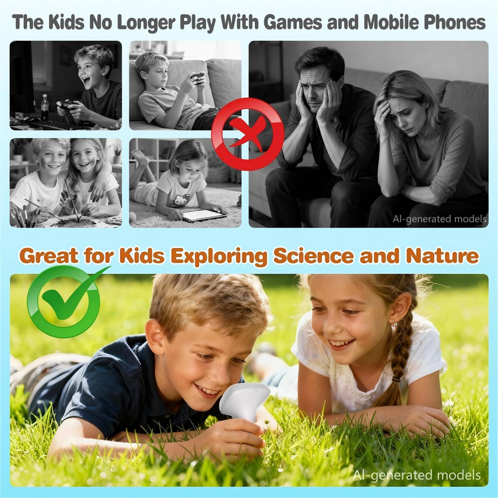Pocket Kids Microscope for Over 3 Years Old, 1000X Handheld Microscope for Kids w/2''IPS Digital, Photo Video Mini Portable Microscopes, Science Edu Digiscope,Christmas Birthday Gifts for Kids