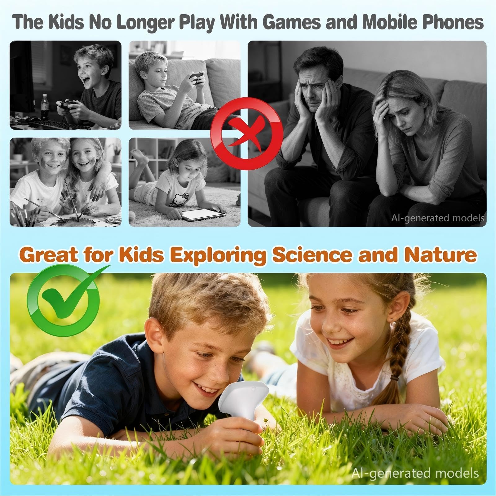 Pocket Kids Microscope for Over 3 Years Old, 1000X Handheld Microscope for Kids w/2''IPS Digital, Photo Video Mini Portable Microscopes, Science Edu Digiscope,Christmas Birthday Gifts for Kids