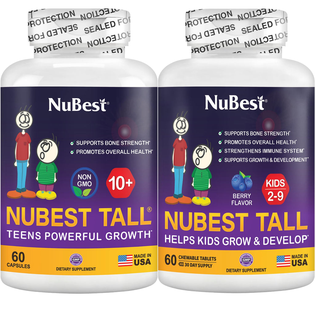 NuBest Bundle Tall 10+ 60 Capsules Tall Kids 60 Chewable Tablets | Height Growth Support for Kids & Teens | Calcium, Vitamins D3 K2, Collagen & Herbs