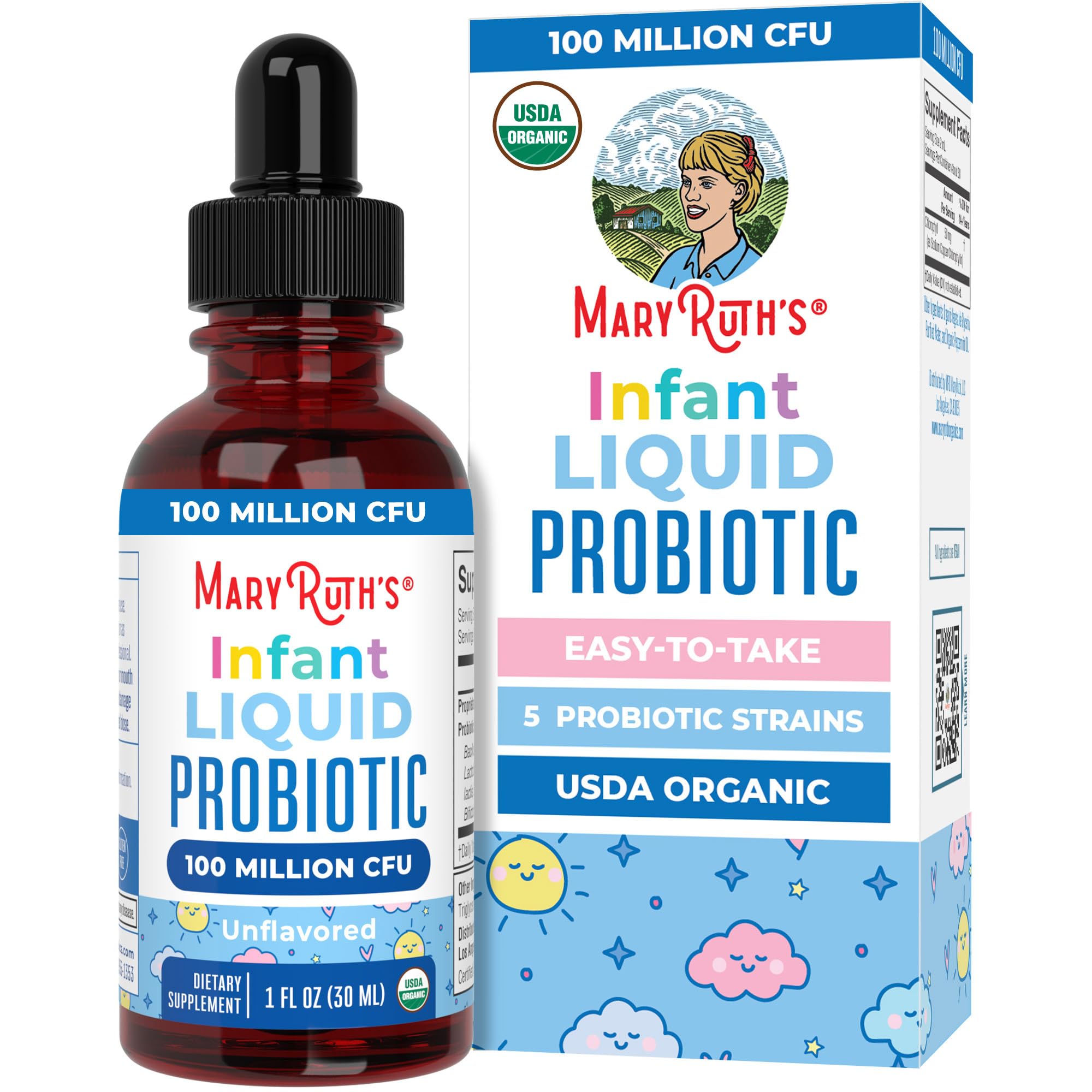 MARYRUTH'S Organic Infant Liquid Probiotic for Ages 6-12 Months, Vegan, 1oz