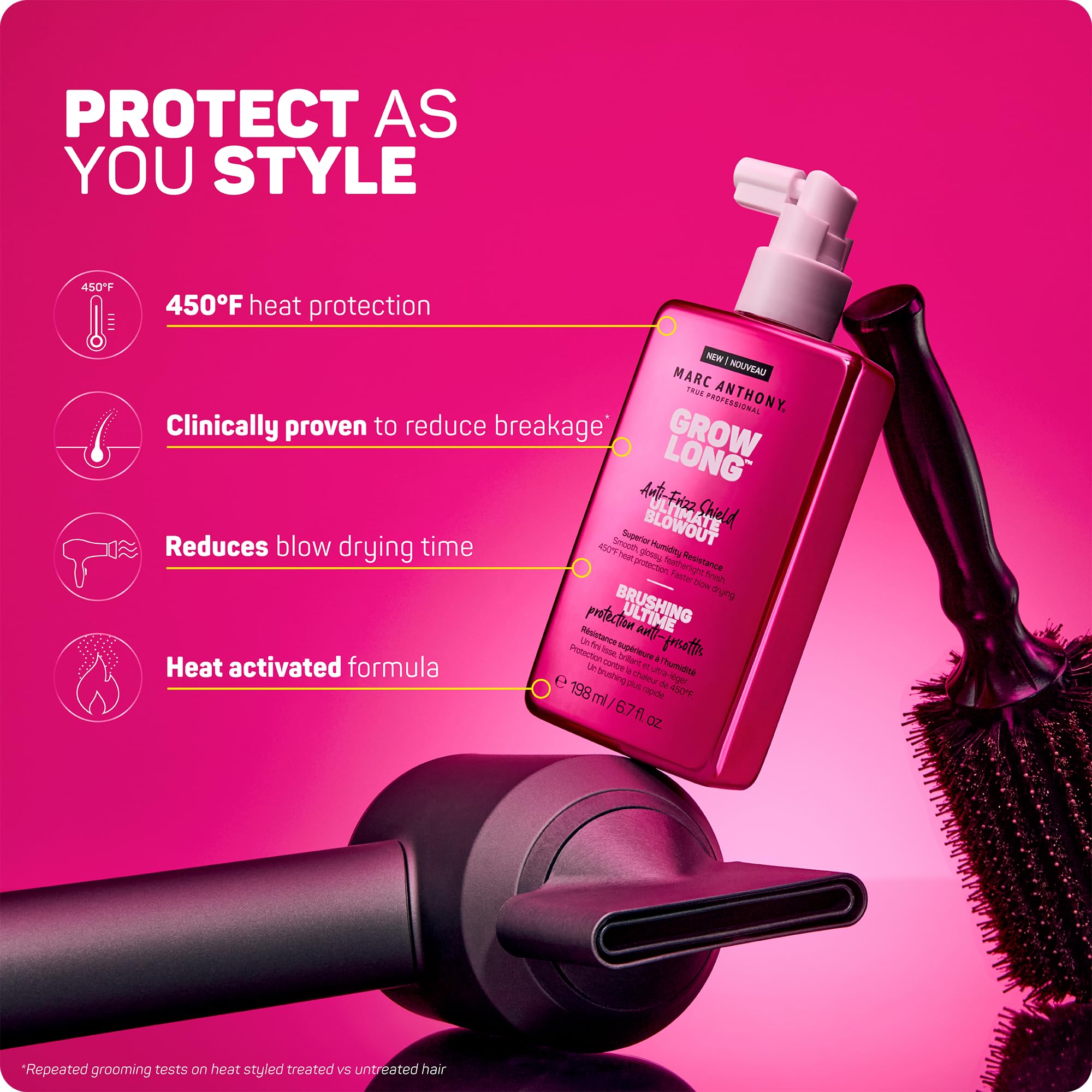 Marc Anthony Grow Long Ultimate Blowout, Anti-Frizz Heat Protection Spray