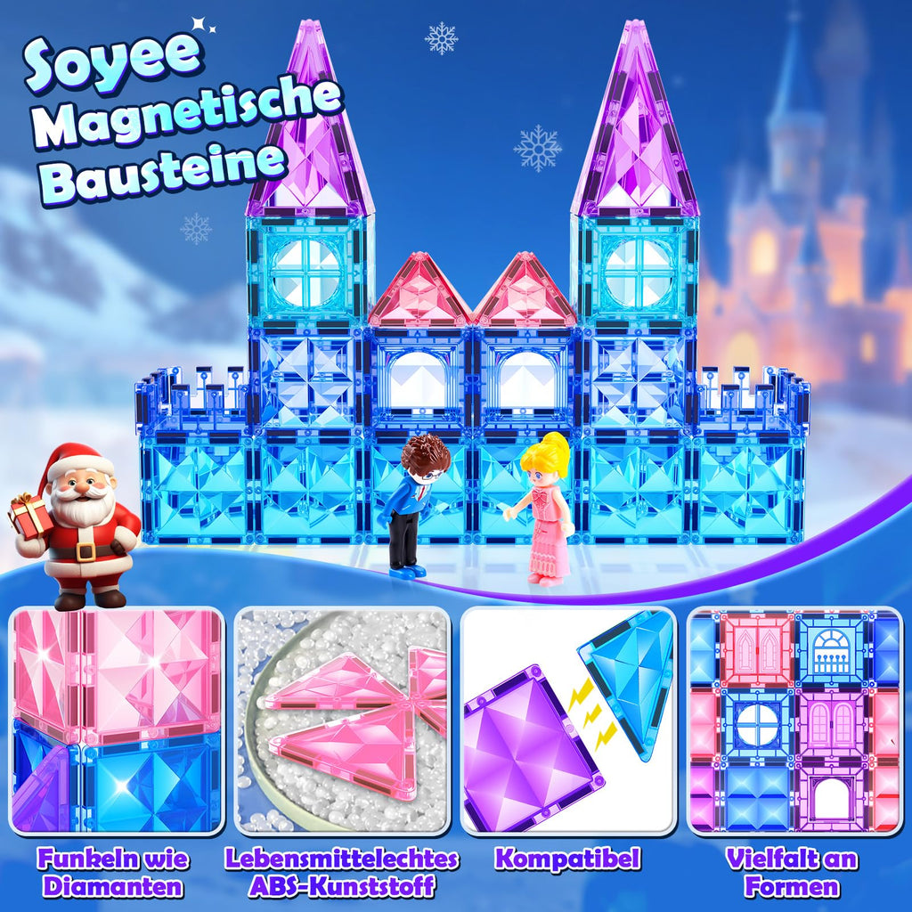 Diamond Magnetic Building Blocks for Kids - Princess Castle Magnetic Tiles Toys for 3-8 Year Old Girls & Boys - 3 4 5 6 Year Old Girl Birthday Xmas Gifts - STEM Educational Toys for Creative Play
