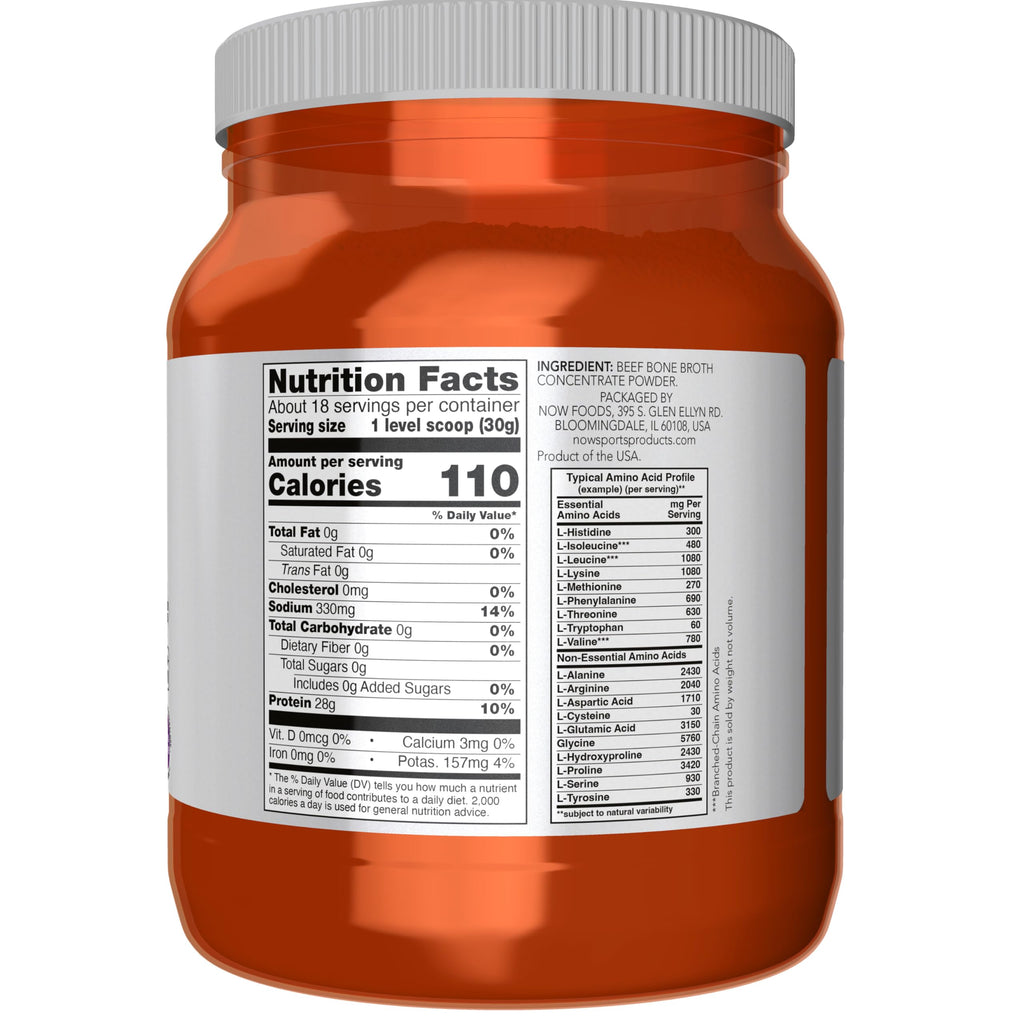 NOW Sports, Beef Bone Broth Powder, Naturally Occurring Collagen, 1.2 lbs