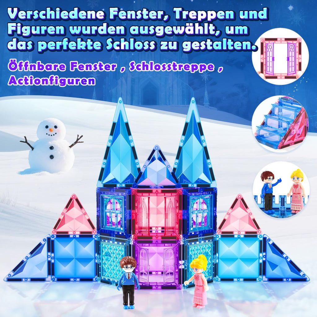 Diamond Magnetic Building Blocks for Kids - Princess Castle Magnetic Tiles Toys for 3-8 Year Old Girls & Boys - 3 4 5 6 Year Old Girl Birthday Xmas Gifts - STEM Educational Toys for Creative Play