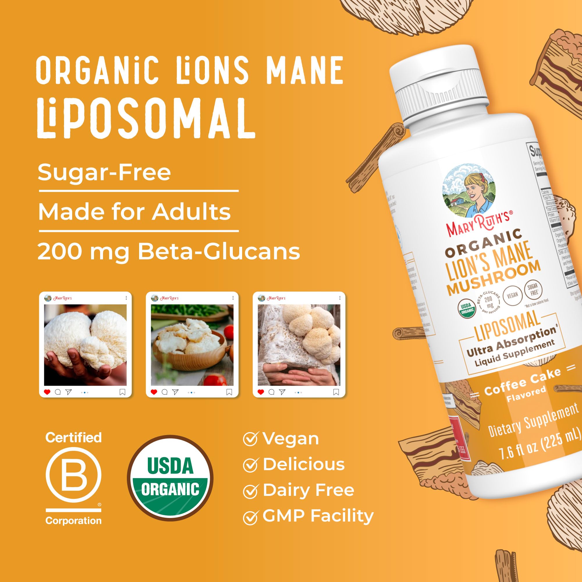 MaryRuth's USDA Organic Lions Mane Supplement, Vegan, 15 Servings