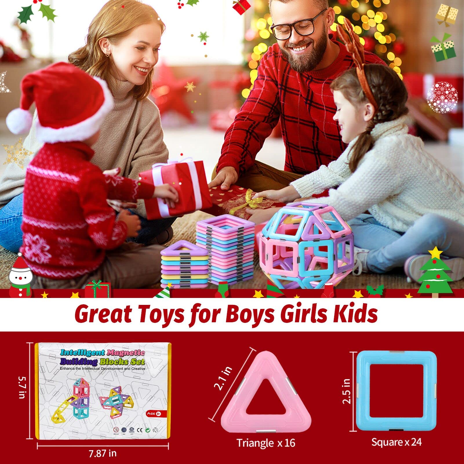 Tolnetr Magnetic Tiles Toys for 3 4 5 6 7 8+ Year Old Girls Boys Toddlers