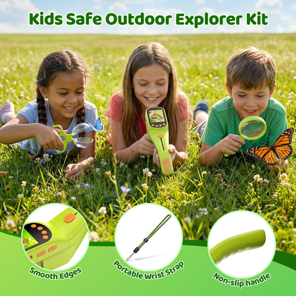Handheld Microscope for Kids, Outdoor Explorer STEM Toy with Bonus Tools, 2.4" IPS Screen, Ergonomic Grip, Digital Camera, Photo/Video, Magnifier, Science Kit – Gift for Boys & Girls Age 3-12