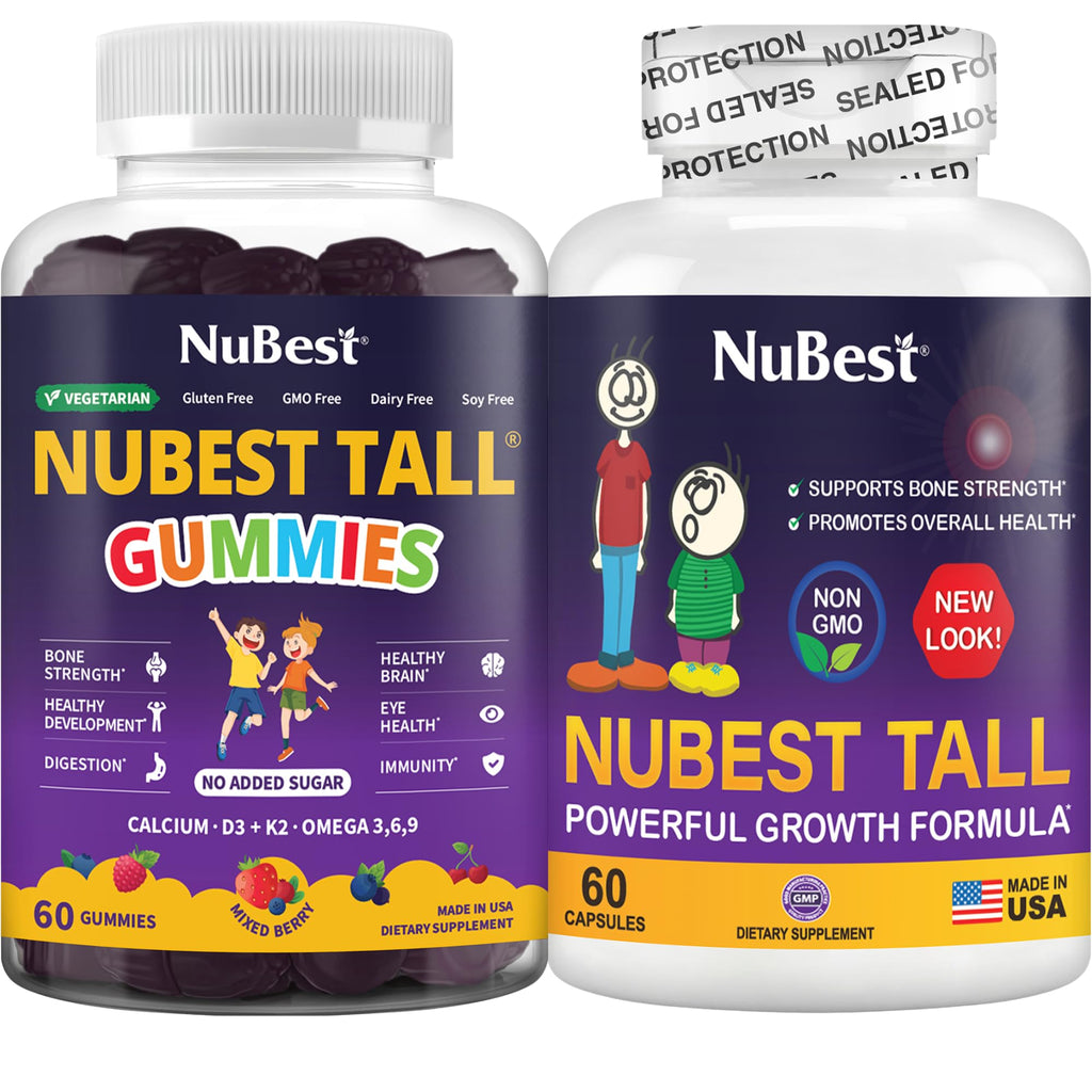 NuBest Bundle Healthy Bone Support, Immune & Digestive Support Tall Gummies Tall New Look for Kids & Teens with Calcium, Vitamin D3, K2 & Multivitamins