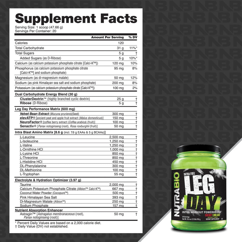 NutraBio Leg Day Intra Workout Powder – Advanced Carb Supplement with Cluster Dextrin & Electrolytes – Carb Powder with EAAs/BCAAs – Cyclic Dextrin for Performance – Cherry Lime, 20 Servings
