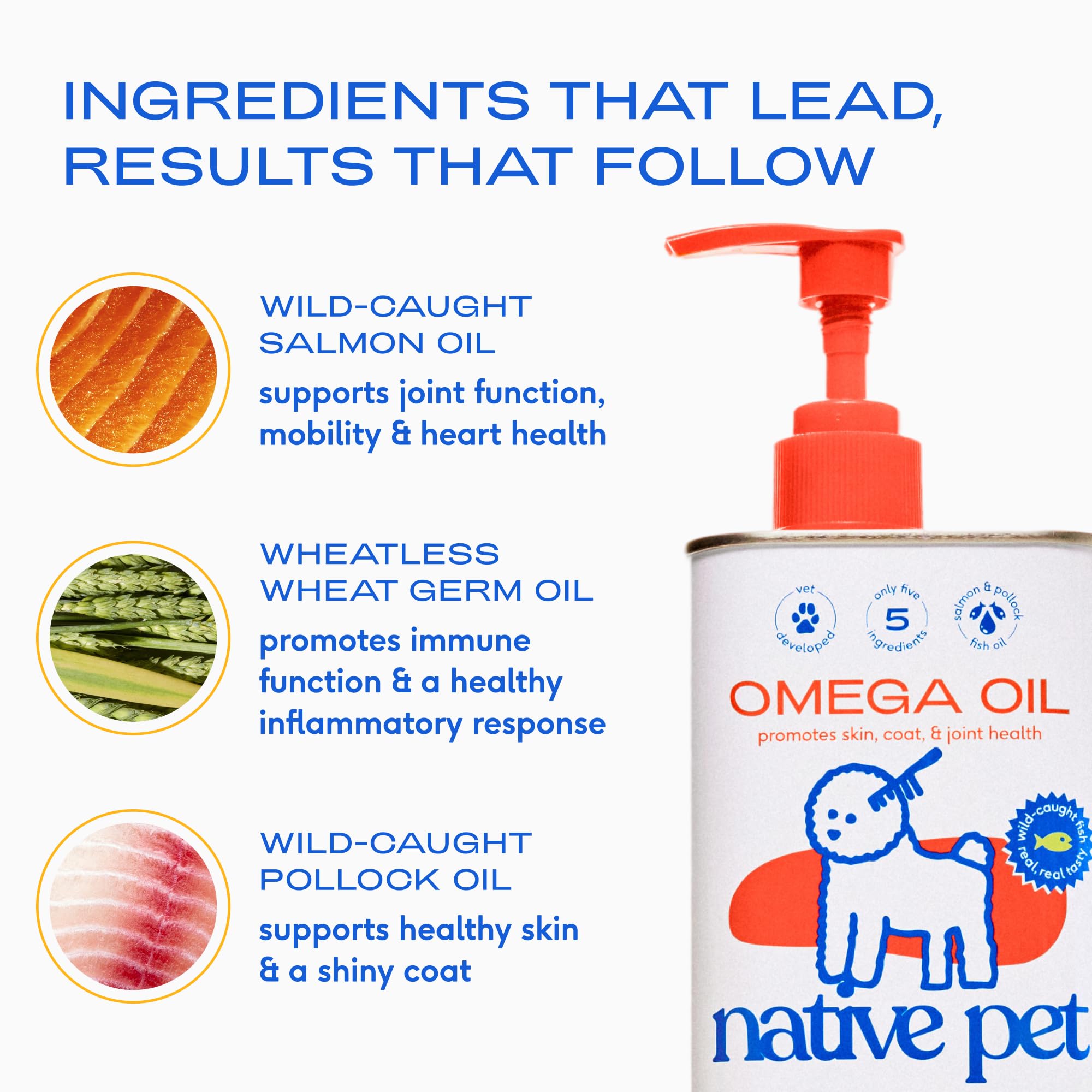 Native Pet Omega 3 Fish Oil for Dogs & Cats – Wild Alaskan Salmon Oil for Dogs Skin and Coat, Supports Joints, Heart & Shedding – Fast-Absorbing Omega 3 6 9 Liquid Supplement – 8oz