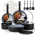 CAROTE 19pcs Ceramic Cookware Set Detachable Handle,Pots and Pans Non Stick