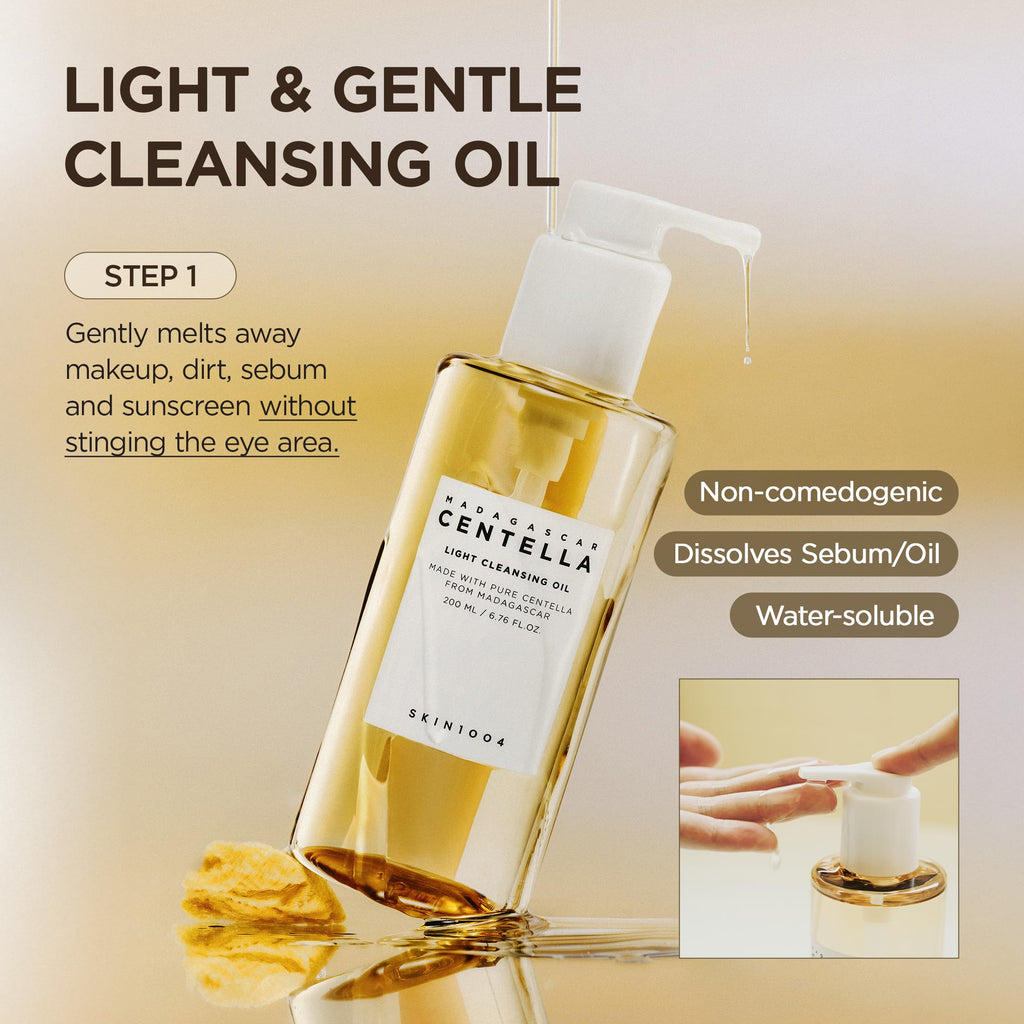 SKIN1004 Centella Double Cleansing Duo, Cleansing Oil 6.76 fl.oz & Ampoule Foam Cleanser 4.23 fl.oz, Korean Gentle Face Cleanser Gift Set, Makeup Remover with Madagascar Centella, Korean Skincare