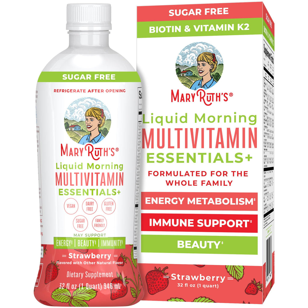 MaryRuth's Liquid Morning Multivitamin Essentials+, 2 Flavors, Vegan, 32oz