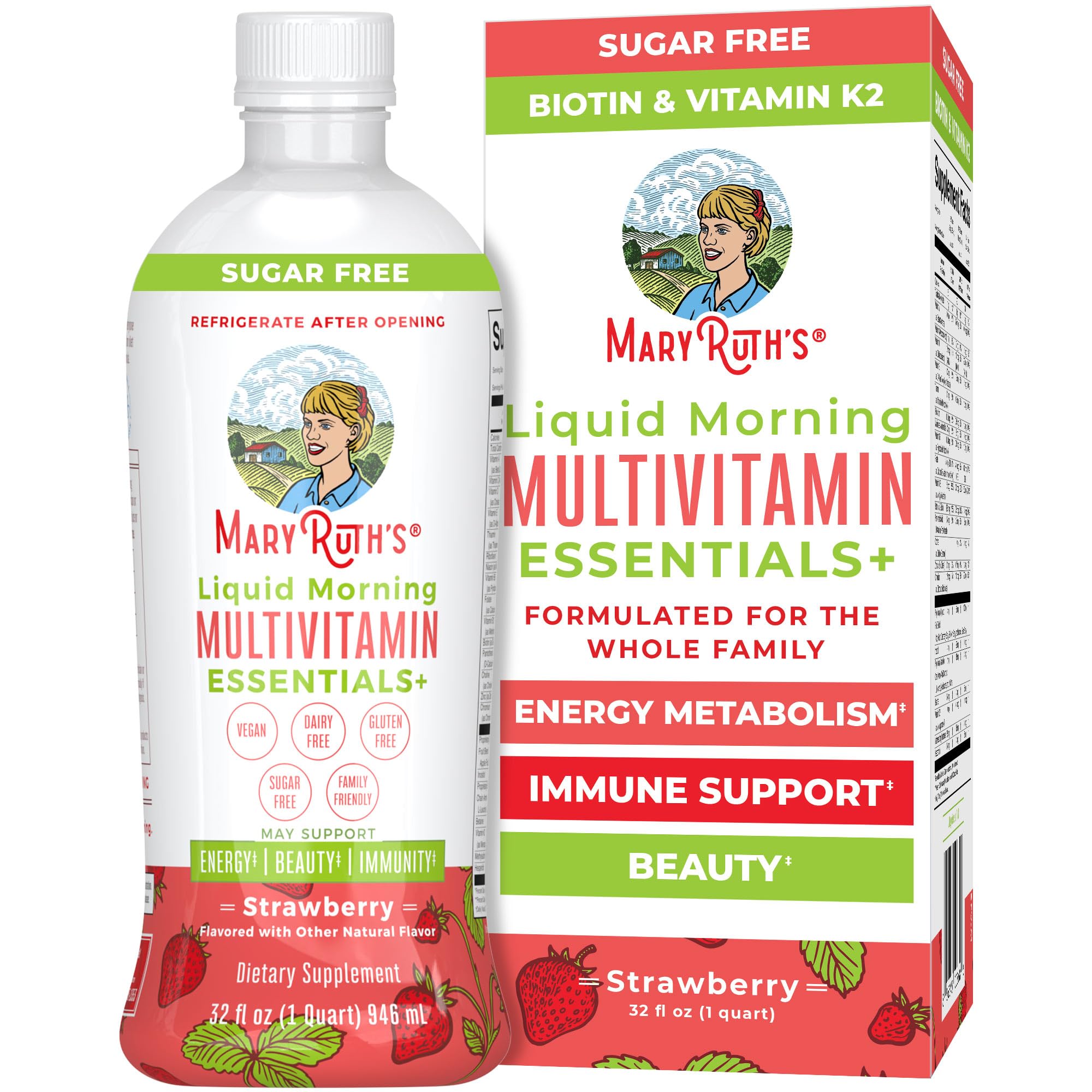 MaryRuth's Liquid Morning Multivitamin Essentials+, 2 Flavors, Vegan, 32oz