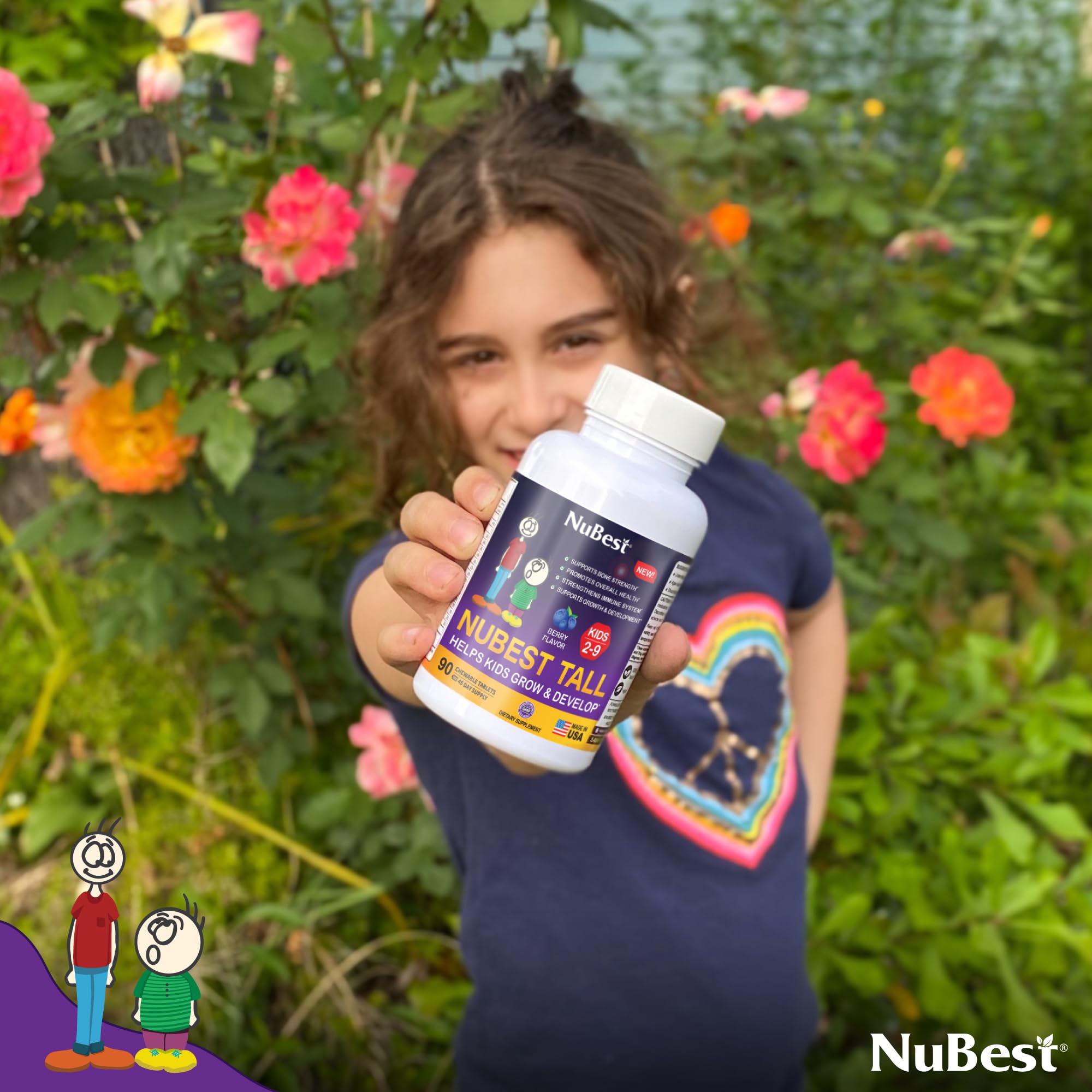 NuBest Tall Kids - Toddlers Vitamins and Kids Vitamins for Age 2 to 9 - Support Bone Strength, Overall Health and Immunity - Animal Shapes - 90 Chewable Berry Tablets | 6 Weeks Supply