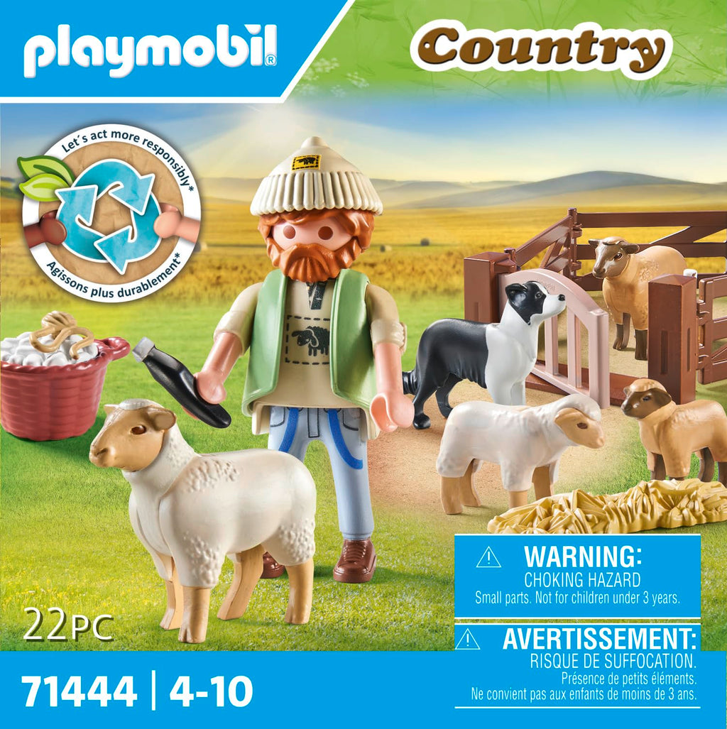 Playmobil 71444 Shepherd with Sheep - Country - with 5 Animals and 1 Character - Toy made with More than 80% recycled or bio-sourced materials on average. Suitable for ages 4 and up