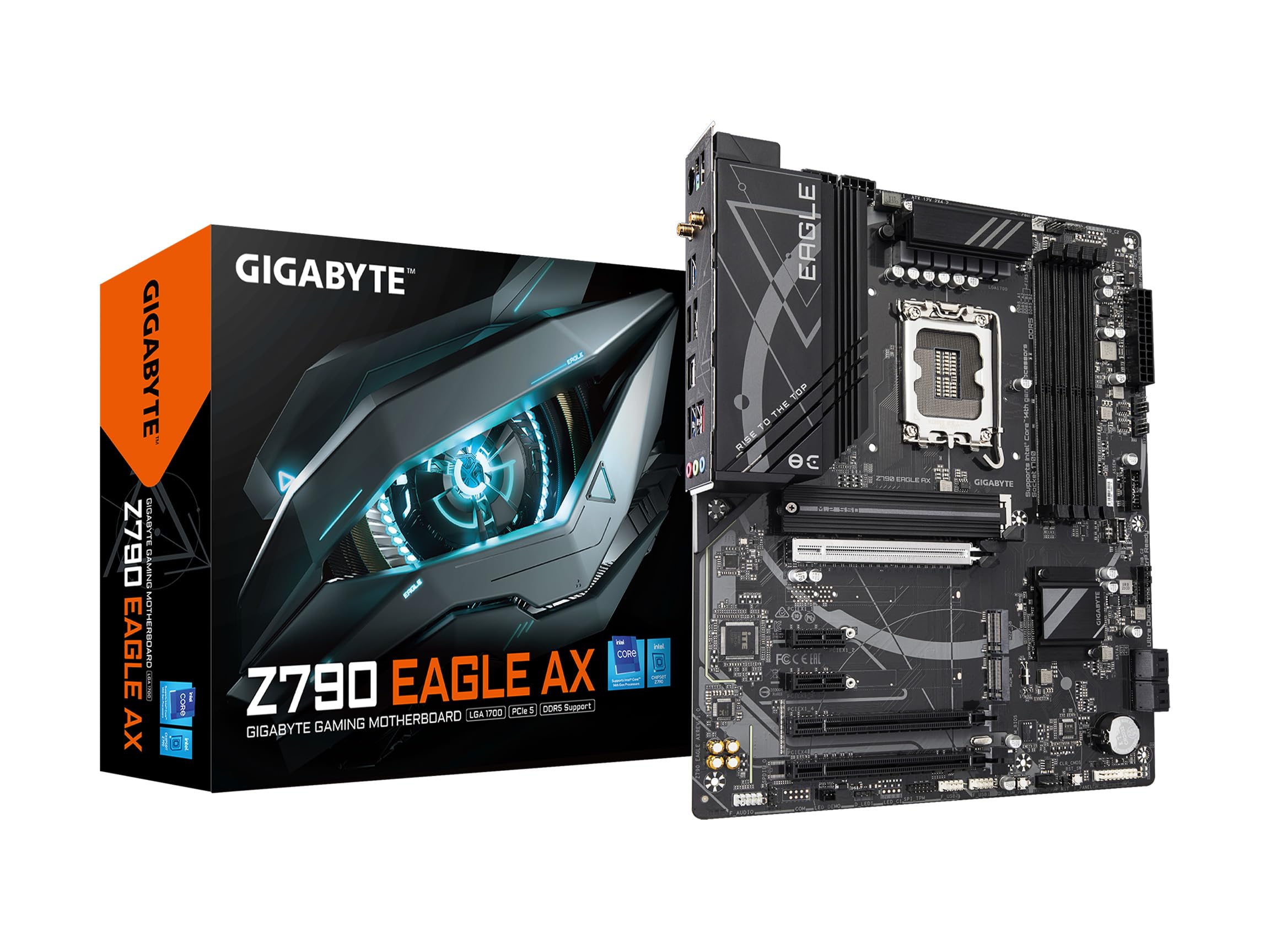 GIGABYTE Z790 Eagle AX LGA 1700 ATX Motherboard, Support Intel Core 14th/13th/12th Gen, DDR5, 12+1+1 Power Phase, 3X M.2, PCIe 5.0, USB-C 3.2, WIFI6E, 2.5GbE, Q-Flash, EZ-Latch, RGB Fusion