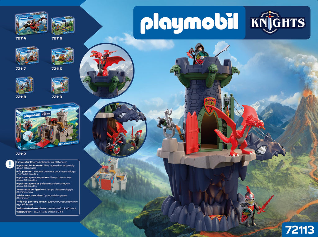 Playmobil | Knights | Dragon Knights Tower | Tower with Dragon, Drawbridge & Dragon’s Head Cave | Knights Castle Toy for Children Aged 4+ | 72113