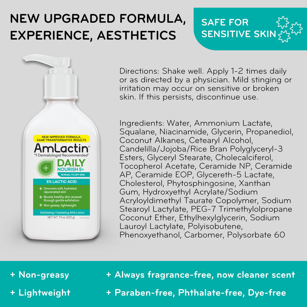 AmLactin Daily Nourish 5% Face & Body Lotion for Dry Skin, 7.9 oz