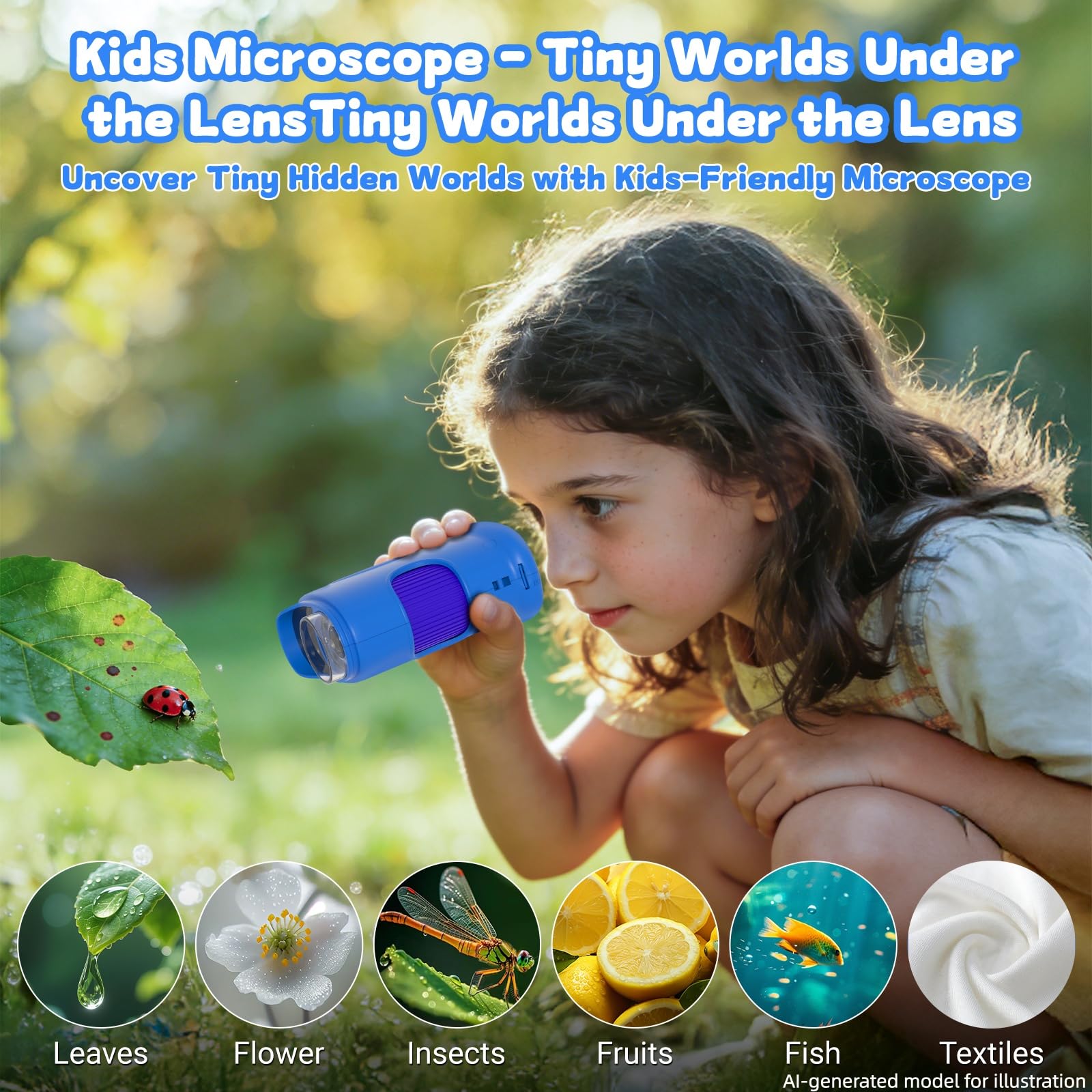 Pozifu 1000X Handheld Microscope for Kids: Pocket Digital Microscope with 2.0''IPS Screen&Photo/Video - Portable Edu Science Kits for Girls Boys - STEM Toys Birthday Gifts Ages 3-6 6-12(Blue)