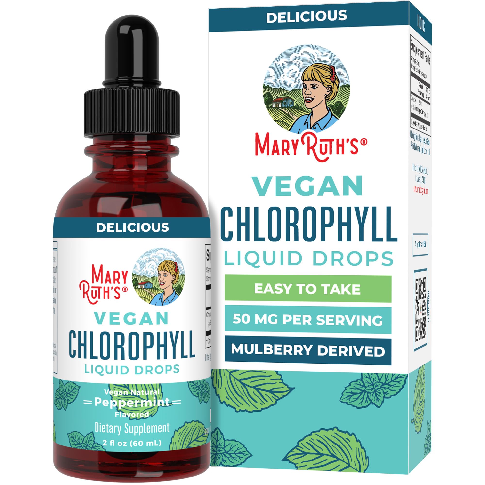 MaryRuth's Chlorophyll Liquid Drops, Delicious Minty Flavor, Vegan, 2 Fl Oz