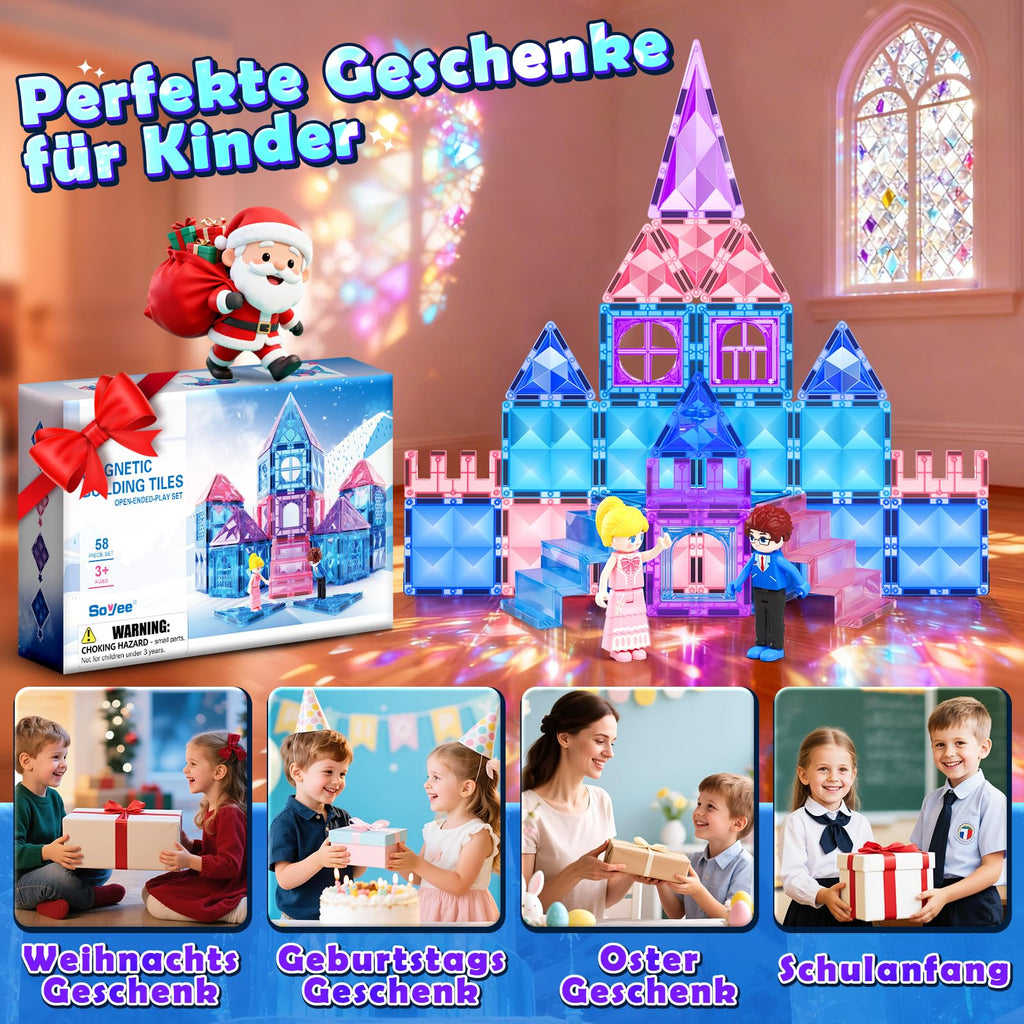 Diamond Magnetic Building Blocks for Kids - Princess Castle Magnetic Tiles Toys for 3-8 Year Old Girls & Boys - 3 4 5 6 Year Old Girl Birthday Xmas Gifts - STEM Educational Toys for Creative Play