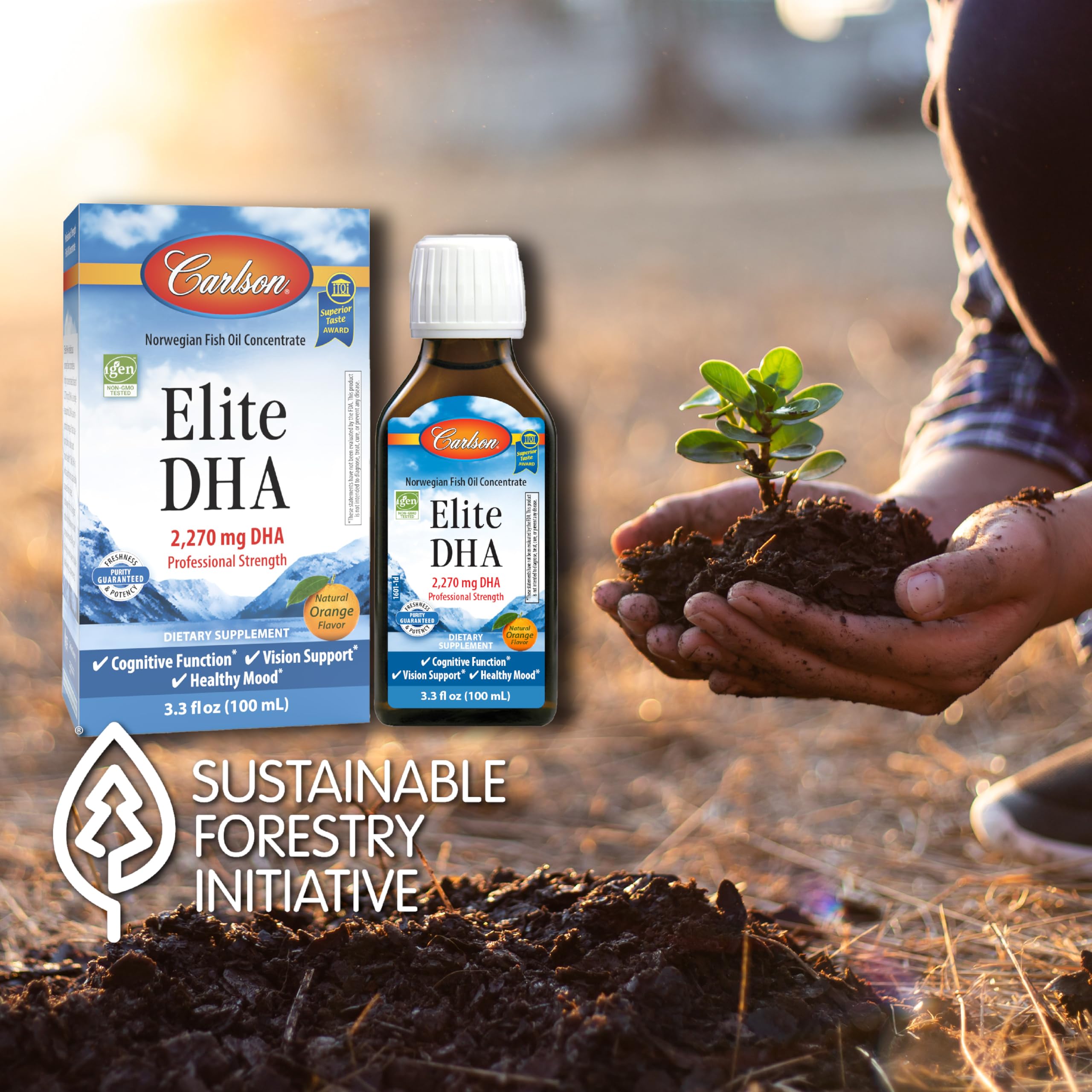 Carlson - Elite DHA, 2270 mg DHA, Professional Strength, Norwegian Fish Oil Concentrate, Cognitive Function & Vision Support, Orange, 100 mL