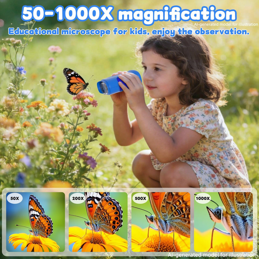 Pozifu 1000X Handheld Microscope for Kids: Pocket Digital Microscope with 2.0''IPS Screen&Photo/Video - Portable Edu Science Kits for Girls Boys - STEM Toys Birthday Gifts Ages 3-6 6-12(Blue)