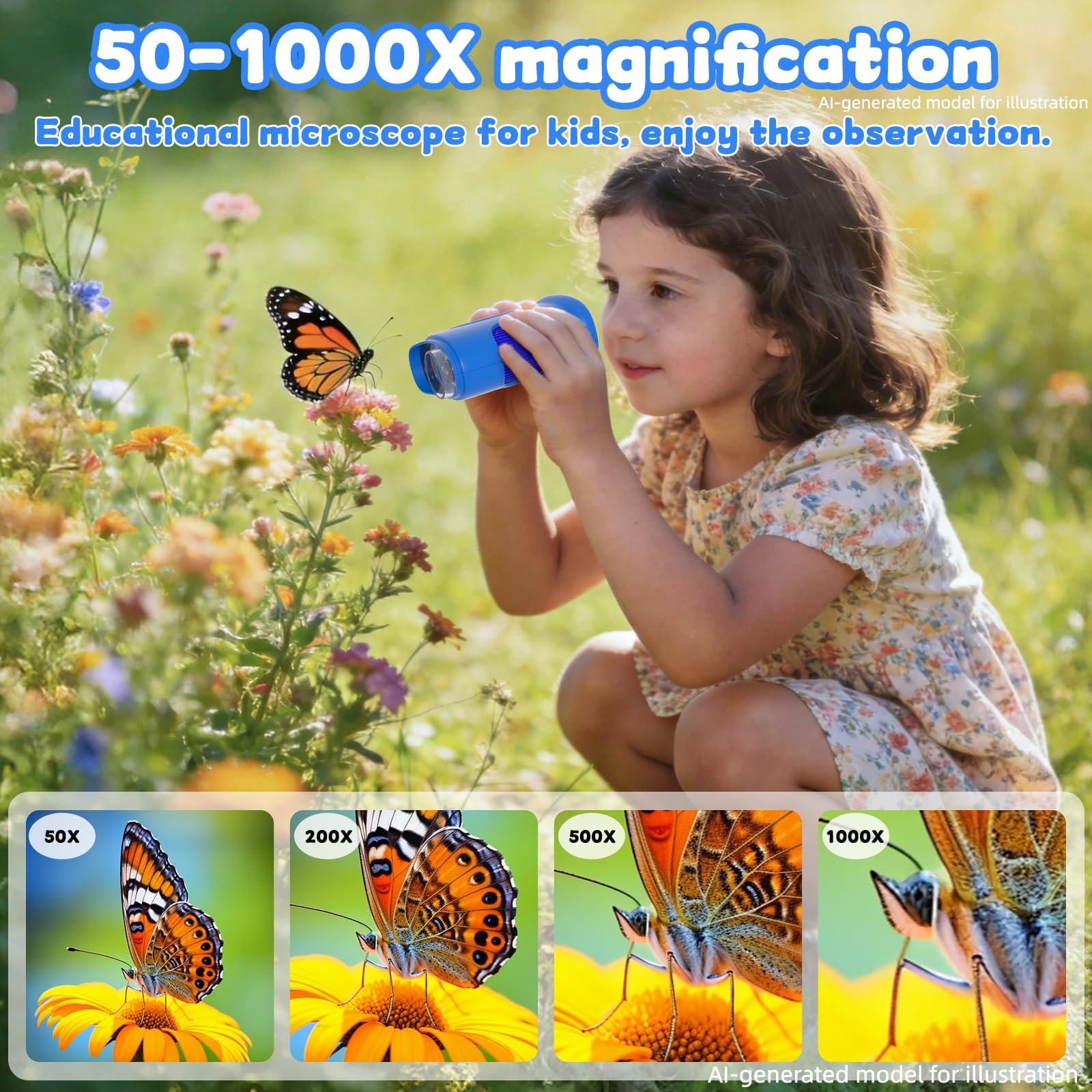 Pozifu 1000X Handheld Microscope for Kids: Pocket Digital Microscope with 2.0''IPS Screen&Photo/Video - Portable Edu Science Kits for Girls Boys - STEM Toys Birthday Gifts Ages 3-6 6-12(Blue)