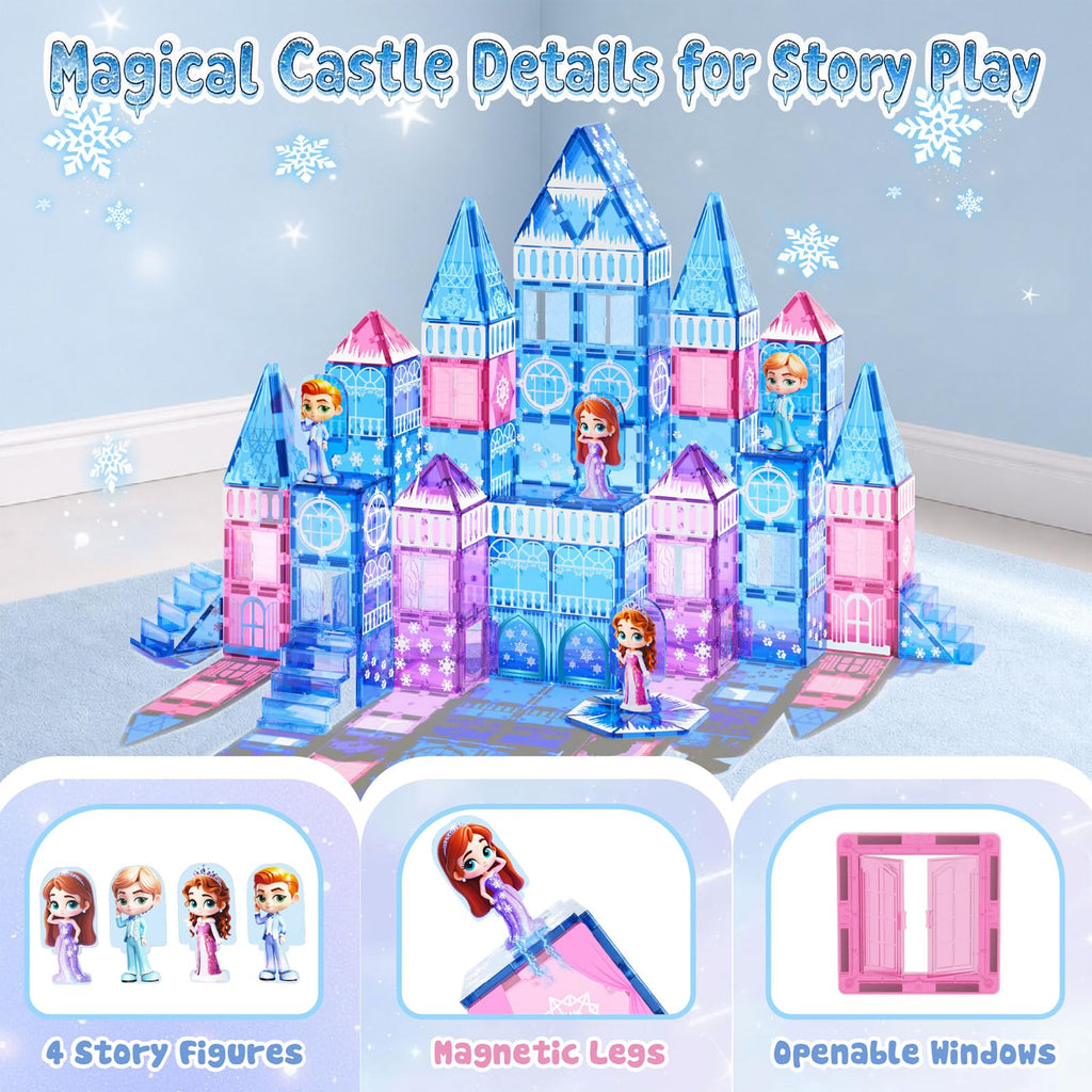 GobiDex 100PCS Magnetic Tiles Princess Castle Building Set with 4 Dolls