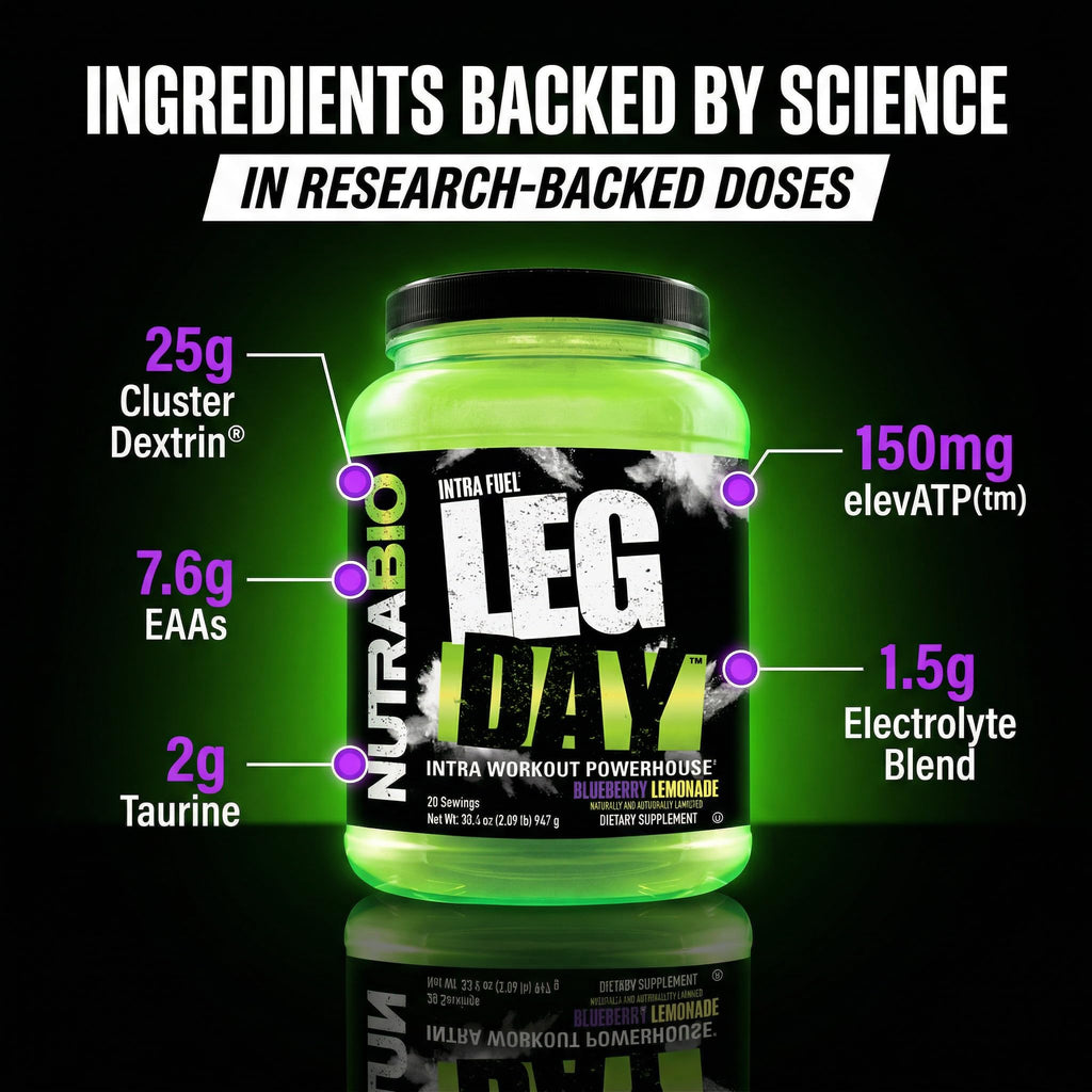 NutraBio Leg Day Intra Workout Powder – Advanced Carb Supplement with Cluster Dextrin & Electrolytes – Carb Powder with EAAs/BCAAs – Cyclic Dextrin for Performance – Blueberry Lemonade, 20 Servings