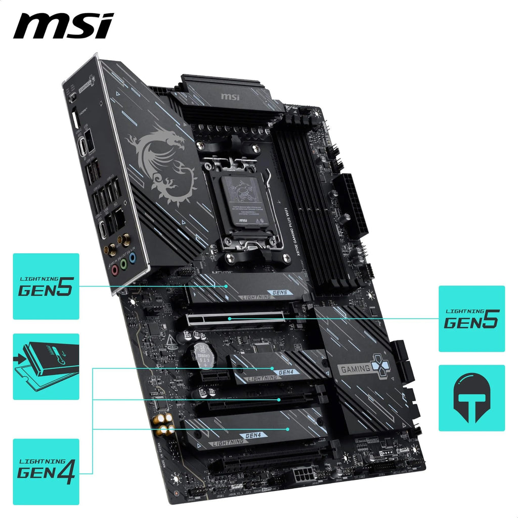 MSI X870E Gaming Plus WiFi Motherboard, ATX - Supports AMD Ryzen 9000/8000 / 7000 Processors, AM5-60A SPS VRM, DDR5 Memory Boost 8200+ MT/s (OC), PCIe 5.0 x16 & 4.0 x4, M.2 Gen5, Wi-Fi 7, 5G LAN