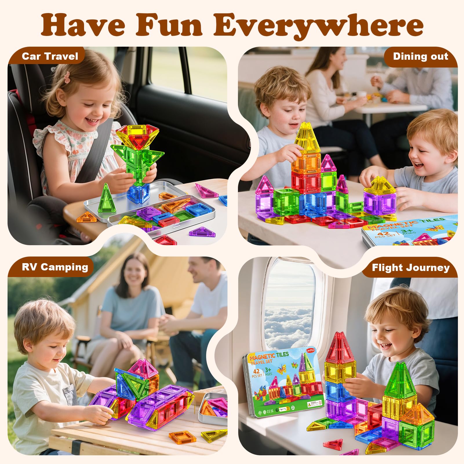 Landtaix Mini Magnetic Tiles Travel Set Magnetic Tiles with Iron Box 42PCS